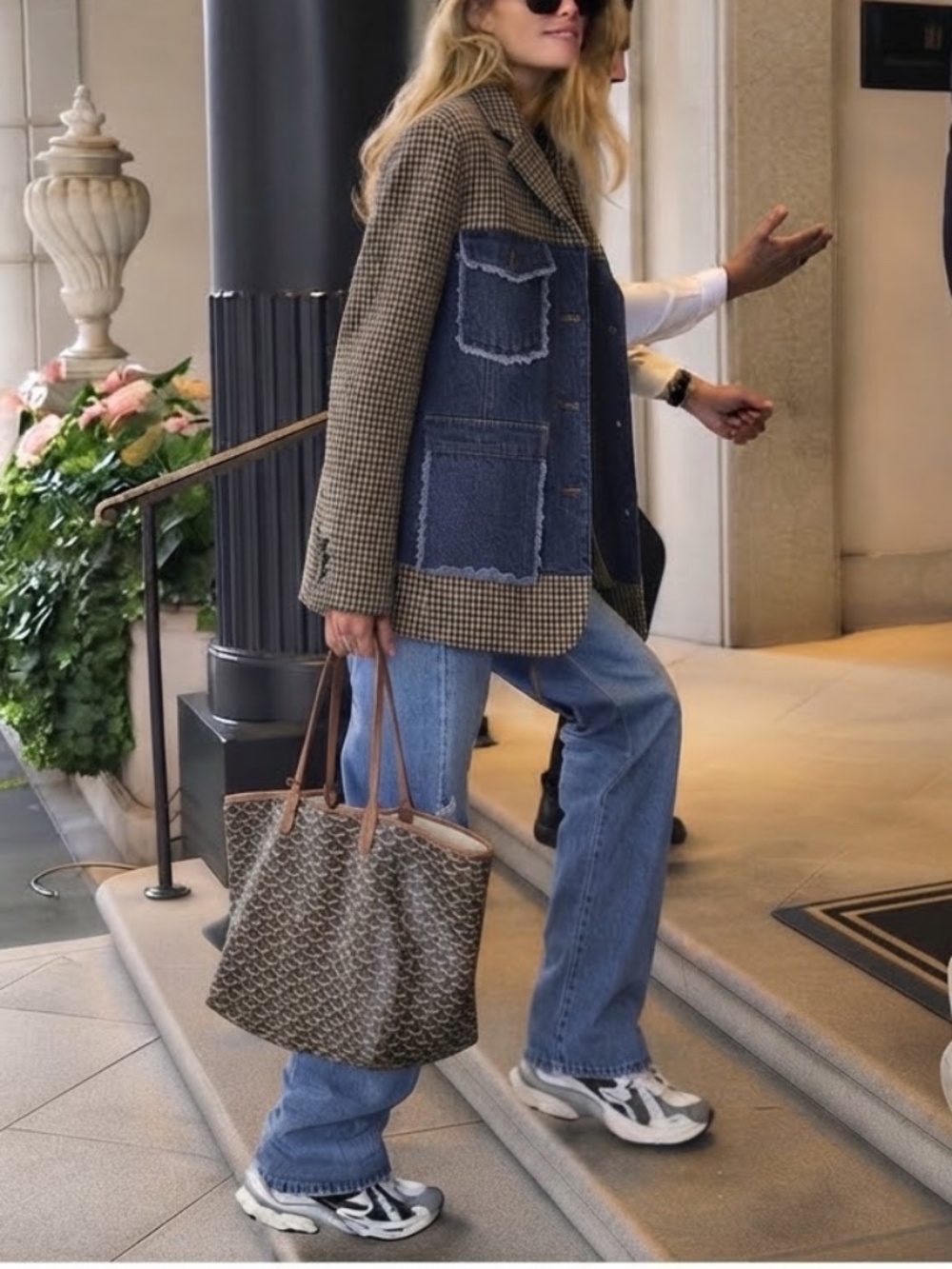 Mixed Media Denim and Houndstooth Jacket Sz M